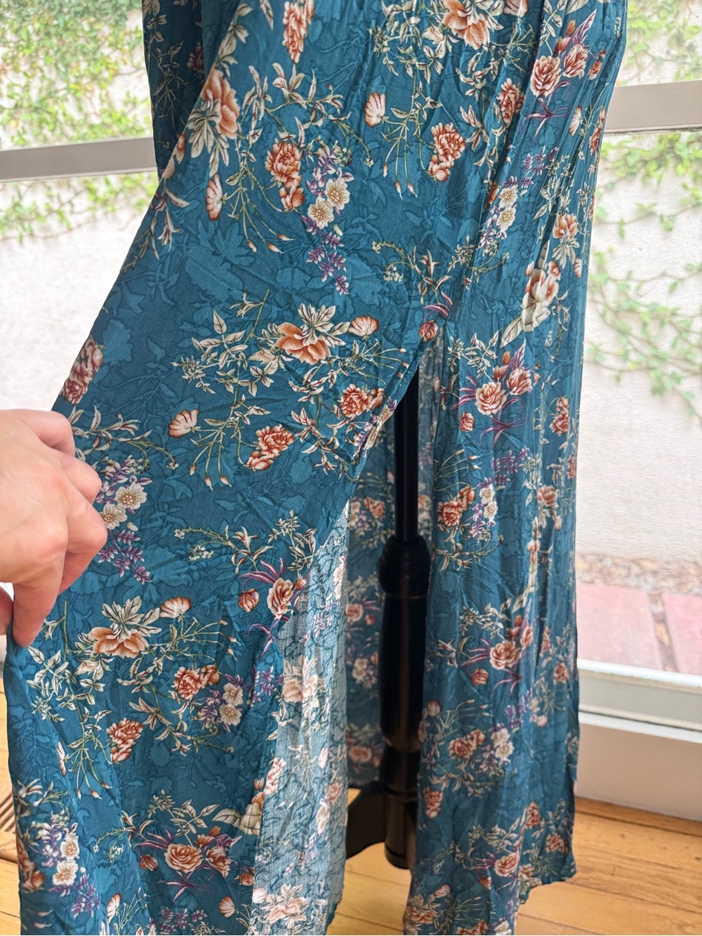 Natural Life Teal Floral Bobo Maxi with Side Slit - Picture 10 of 11